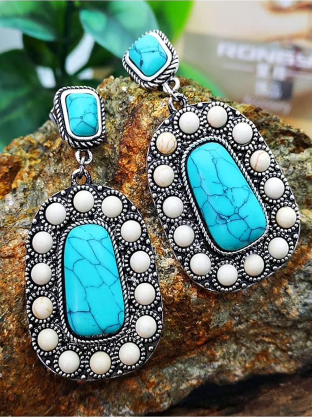 Turquoise Statement Boho Drop Earrings